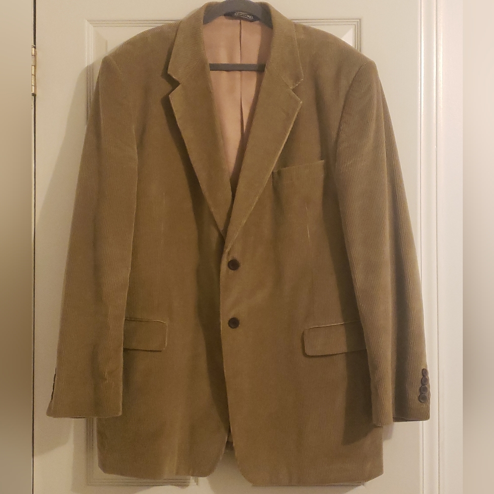 3/$50 Stafford Corduroy Blazer Sport Coat Jacket Tan Brown 2 Button Cotton 46L
